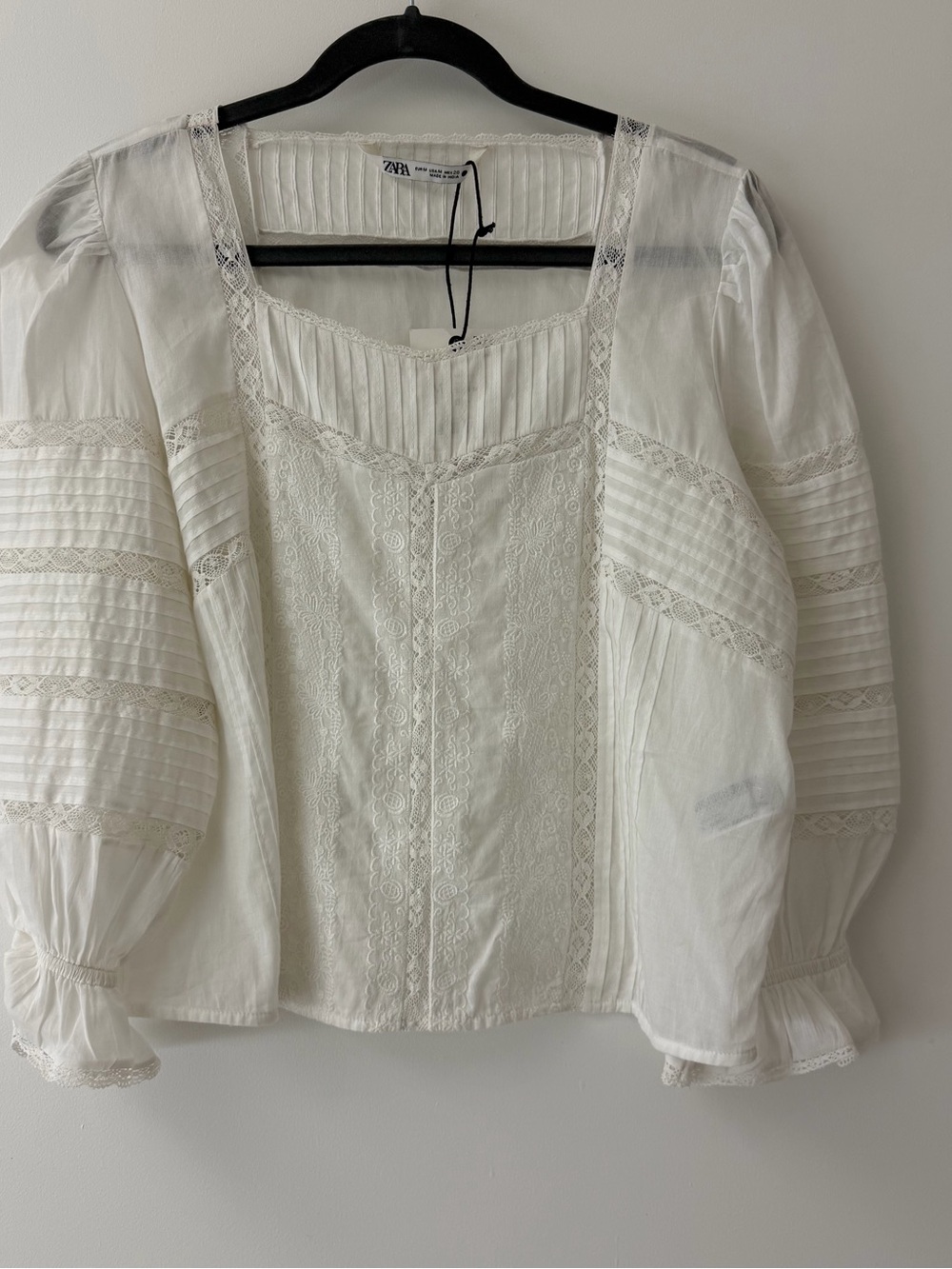 Zara White Romantic  Lace-Trim Peasant Blouse - Picture 4 of 5